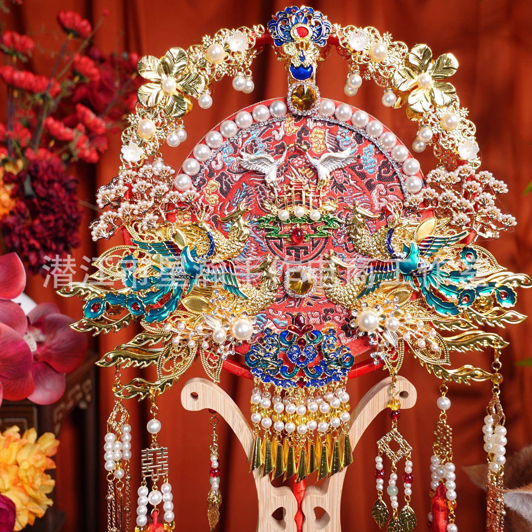 扇新F77JS8J6娘团扇结婚礼物双面手diy材料礼包秀禾中式婚手持工