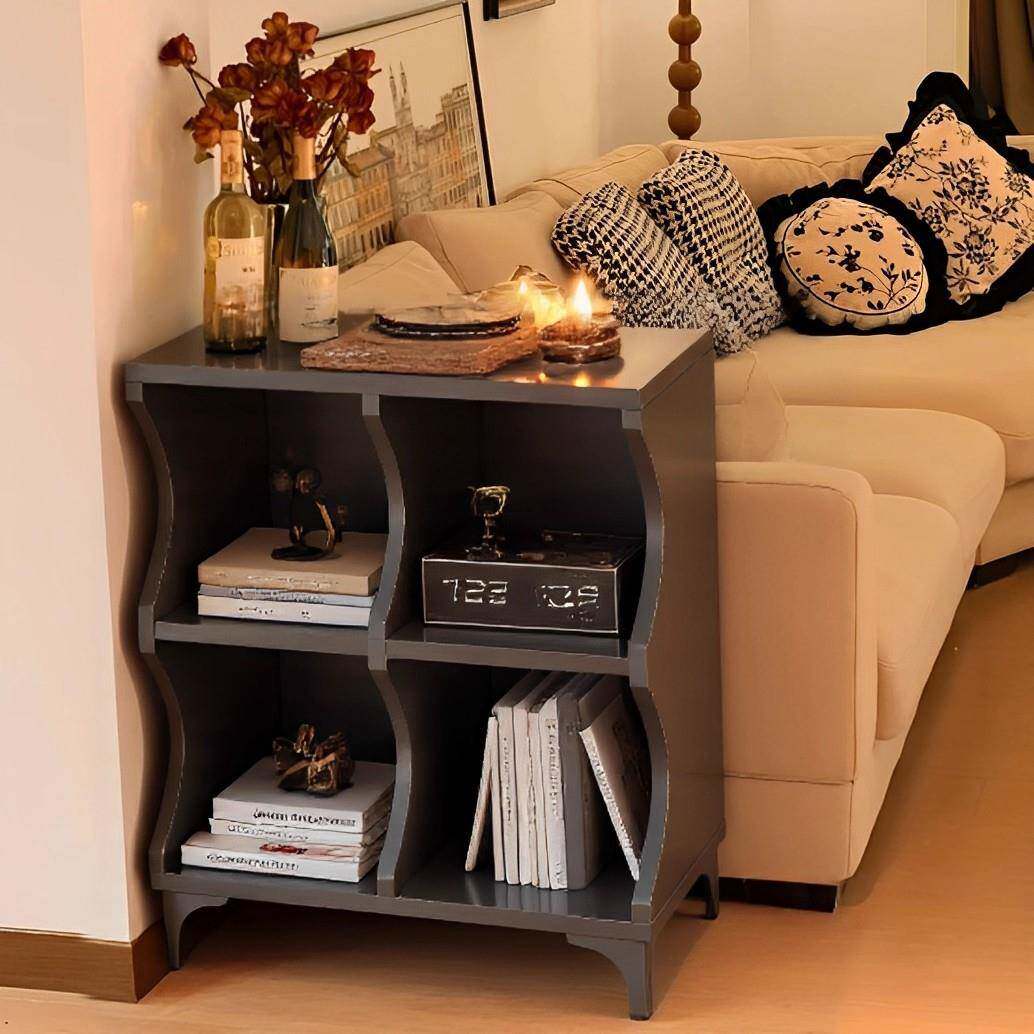 中古风书架黑色四格柜沙发边柜客厅储物柜卧室收纳柜斗柜格子书柜