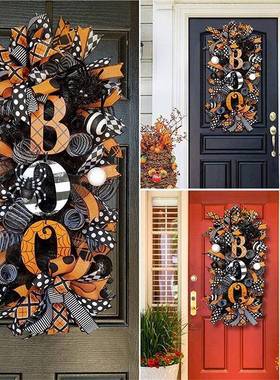 纵惊鸿新款门万圣节挂花环悚南瓜字母花UIN环门牌庭院挂正件