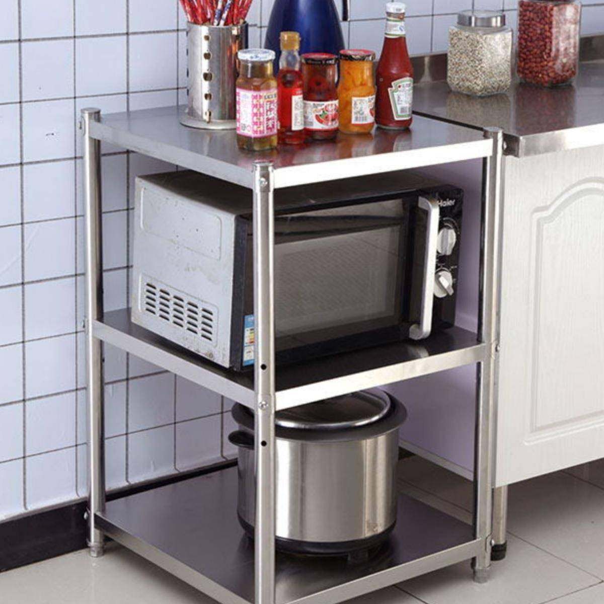 烤收不锈钢厨F96M7875房置物架家用落地三层锅架微波炉架纳子箱架