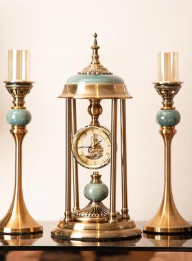 34374614欧式高档金属座钟摆件奢美式台钟厅样板间华软品装饰客办