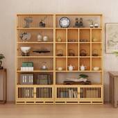 中式 原木色博古架背条展示柜茶架茶室背景墙文玩置物架多宝阁柜子