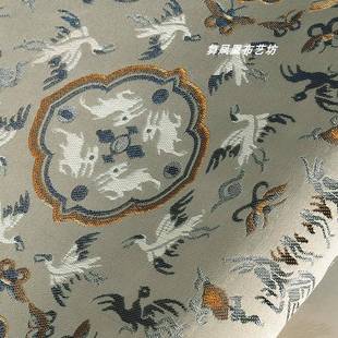 顺高端提花织锦缎面料真丝鹤鹿同春肌垂理滑坠织锦缎服宋锦旗袍汉