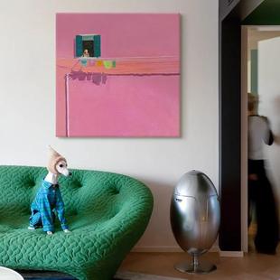 蒂粉色客斯厅装 饰画小众抽象ALJZ2503马术艺餐厅玄关壁画多巴胺卧