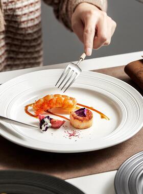 牛排盘子西餐意盘用平盘陶IAN家瓷轻奢创白色日黑色式草帽盘汤盘