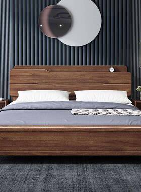 户现代简约胡桃木实木床主卧1储.A12285米双人床物床家用1.米小型