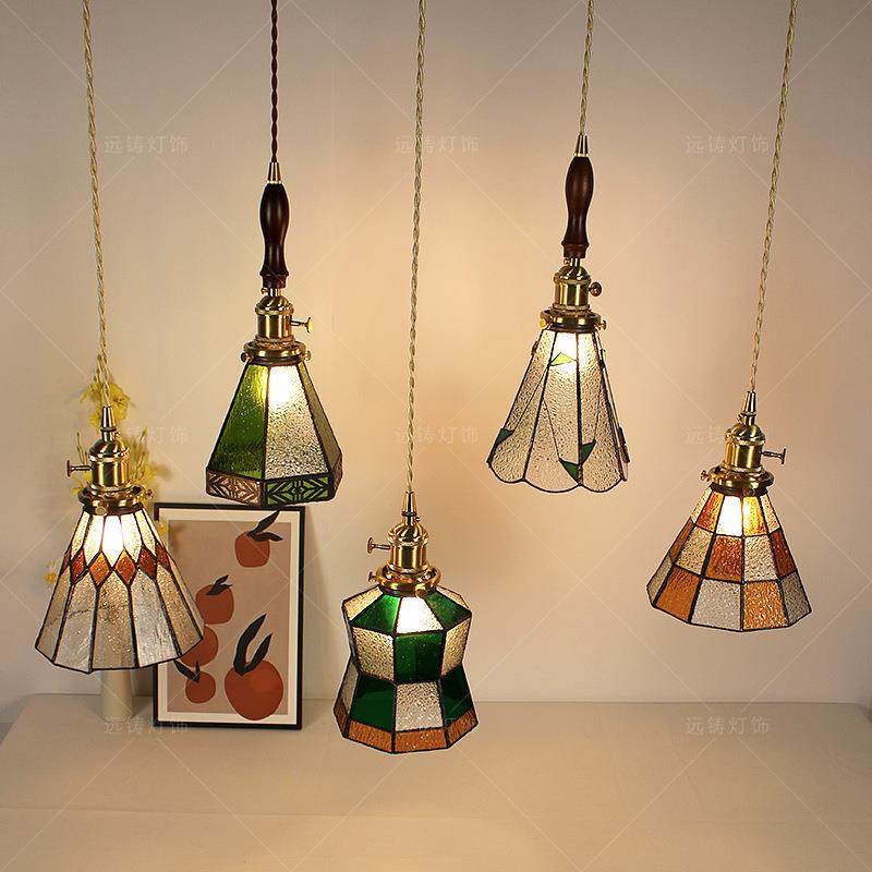 纯手工焊锡田园风民宿床头餐厅啡厅复灯咖格古黄铜67彩色玻璃小吊,家装灯饰光源,智能吊灯,淘宝优惠券,粉丝福利购,淘宝优惠卷