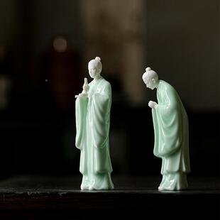 国陶禅瓷意小道摆件道家人物雕像新中ZTP式风茶室博古士架桌面装