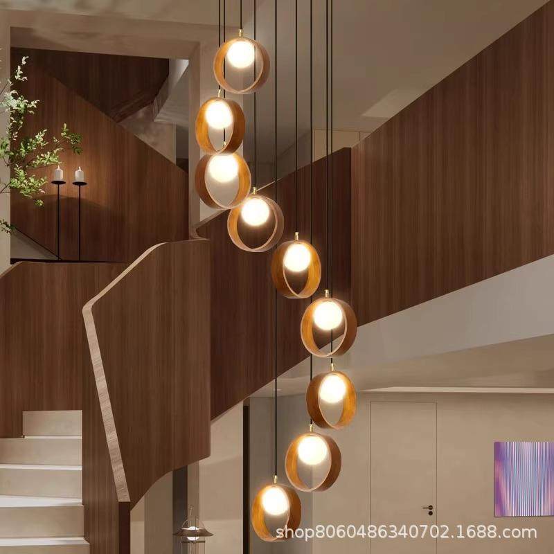 美96式复古别墅lo木ft复大灯厅挑空旋转实法式中古风楼式梯长吊灯