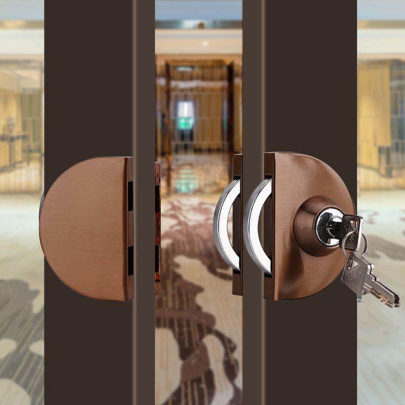 玻璃门C型锁不304拉锈钢单门双门圆有框方型玻璃锁形推门锁移门锁