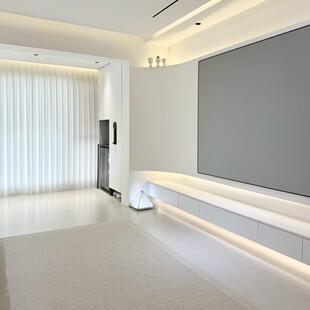 奶风悬电视柜墙带造型背景奶油风悬空墙热弯油深加工小清新岩板背