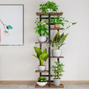 铁木结合高大植物支架室内六层金属植物架黑色植物架大型花架