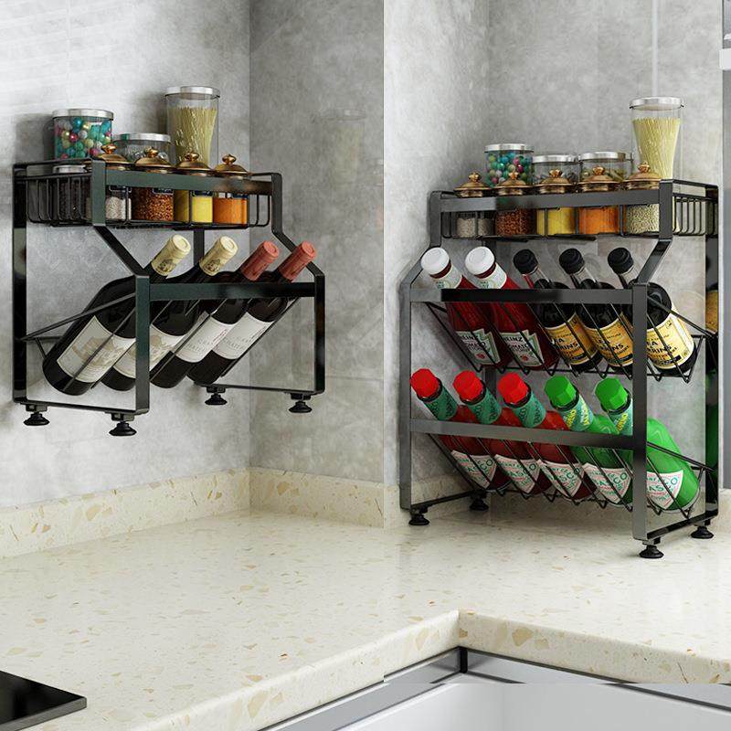 黑色不锈钢厨房收纳置物架墙上免打孔落地酱油瓶厨房壁挂式调料架,农用物资,其他肥料,淘宝优惠券,粉丝福利购,淘宝优惠卷