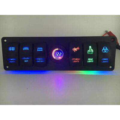 汽车SWICH翘板开关迷你彩色电压表一体改装面板开关船房车