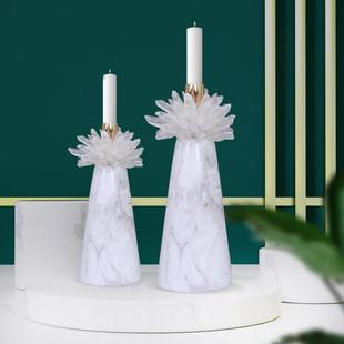 意式 饰品大理石烛台摆设 轻奢水晶花摆件样板间客厅玄关茶几餐桌装