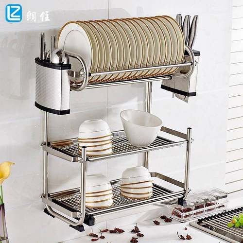 厨房304不锈钢碗碟架挂式碗盘架沥水架壁挂双层三层放碗架子收纳