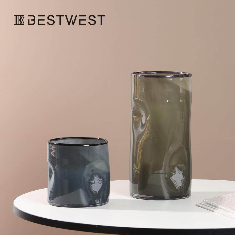 Bestwest茶绿色直筒按坑玻璃花瓶现代简约轻奢高级感插干花摆件,机械设备,其他机械设备,淘宝优惠券,粉丝福利购,淘宝优惠卷