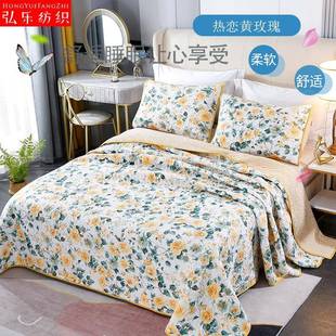 现货印花款 床盖 三件套绗缝被热恋黄玫瑰印花欧式