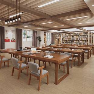图书馆书桌阅读桌双人学习桌椅沉浸式自习桌学生长条桌写字台桌子