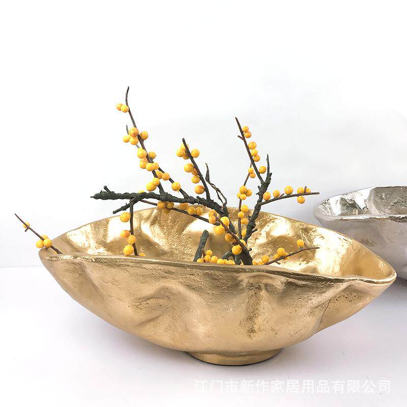 现代轻奢树脂金色银色异形装饰盆样板房碗状花器饰品摆件
