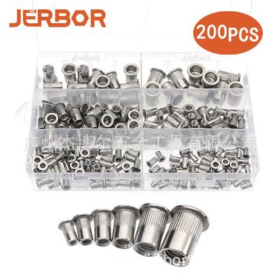 电商200pcs盒装不锈钢铆螺母平头竖纹压铆螺母拉母M3-M10