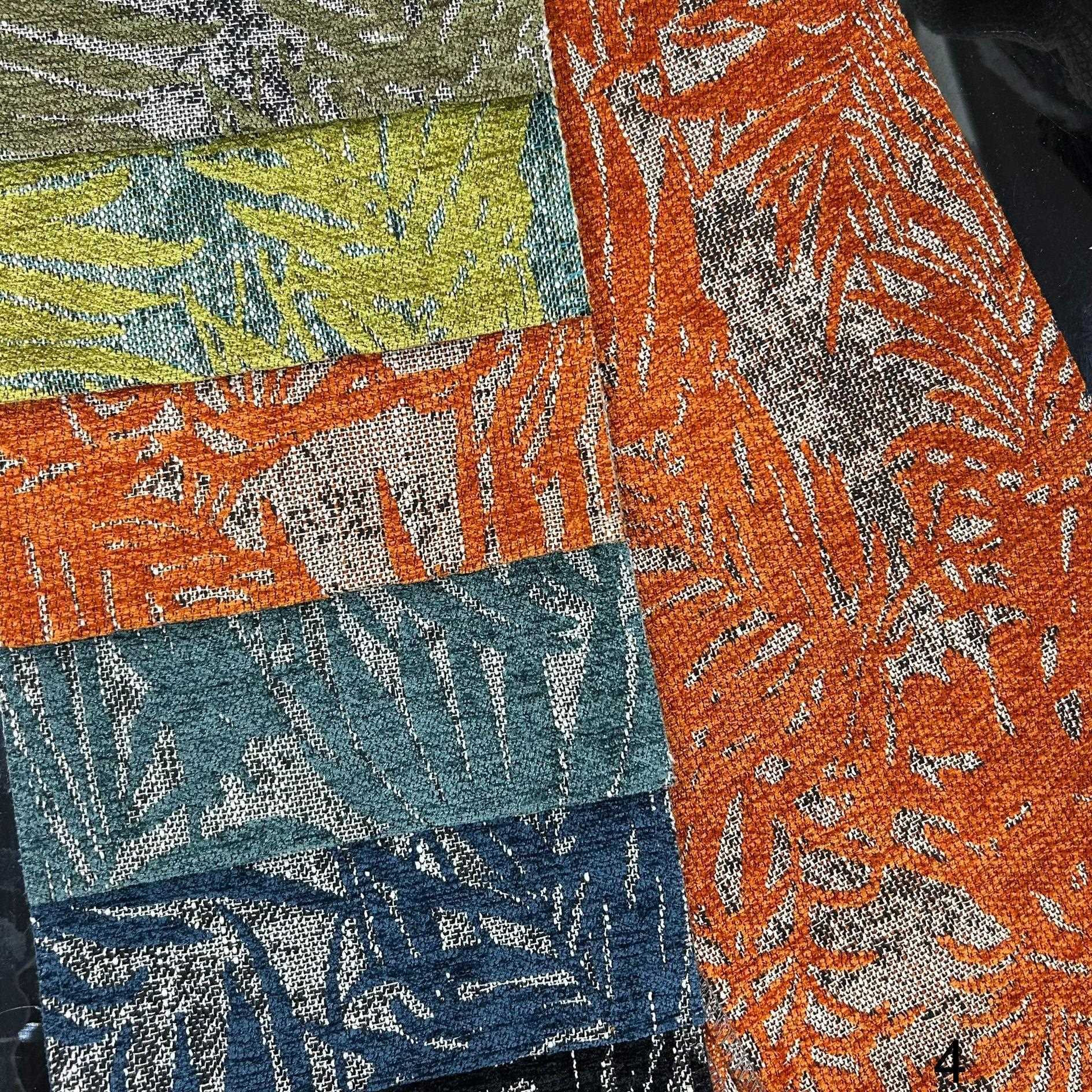 门幅142cm沙发布中古风格竹叶加厚提花黑色橘色新中式抱枕家具布