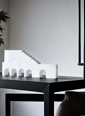 约现代抽象几何大筑理石建创意摆件141样板房厅售楼处客简桌面饰