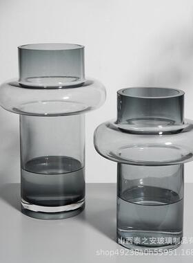 北欧轻奢色蛮腰小玻璃花15645瓶富贵竹灰水培花花插器家居装饰摆