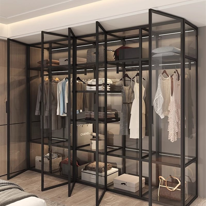 定制轻奢钢化玻璃门衣柜家用铝y合金卧室转角现代简约小户型大衣