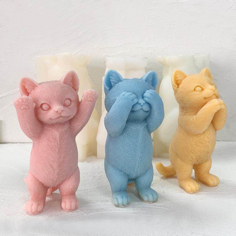 站猫立猫蜡烛硅胶模具立体动物胶石膏摆举件手小RS1-4568香薰蜡烛