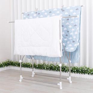 伸晾衣架落地折叠晒家用移不锈0378 钢架阳台晾衣杆可缩动省空 白