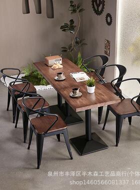 美式实木西65211餐厅酒复古桌子组合工业风咖啡o桌lft套休闲成吧
