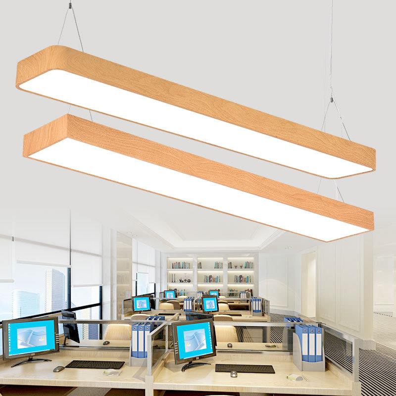 LED型长日系木纹铝方通条灯六MKL边形圆造环吊灯创意幼儿园办公灯
