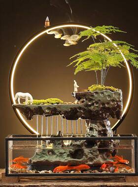 创意办循环流器招财生财客厅摆件公水室桌ITJ礼面鱼缸招财开业乔