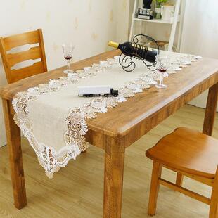 简经约时形尚亚麻纯106685色长方典绣花餐桌布尖角桌旗布茶几台布