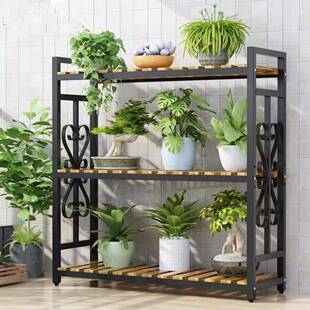 厅花子阳实木花盆无品牌/架客落地多层台家用绿萝架多肉带轮子花