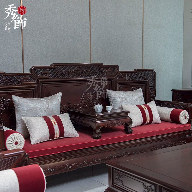 中式红木沙发坐垫绒布座垫套罩古典罗汉床垫子五件套飘窗垫定制