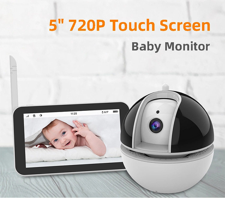 5寸全屏触摸无需网络婴儿监视器电池待机双向对讲babymonitor