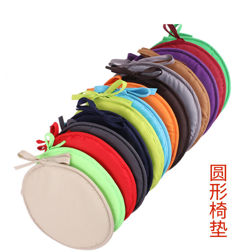 双规格可选纯色圆形椅垫绑带款家用布艺加厚餐椅垫圆凳垫现货批发