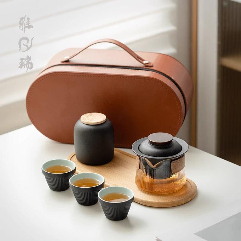 户外旅行茶具套装一壶三杯茶壶茶杯轻奢便携式包泡茶功夫小套茶海