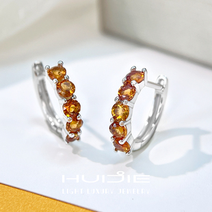 HUIJIE天然黄水晶耳环女好看独特绝美高级感耳圈扣方圆脸小众耳饰