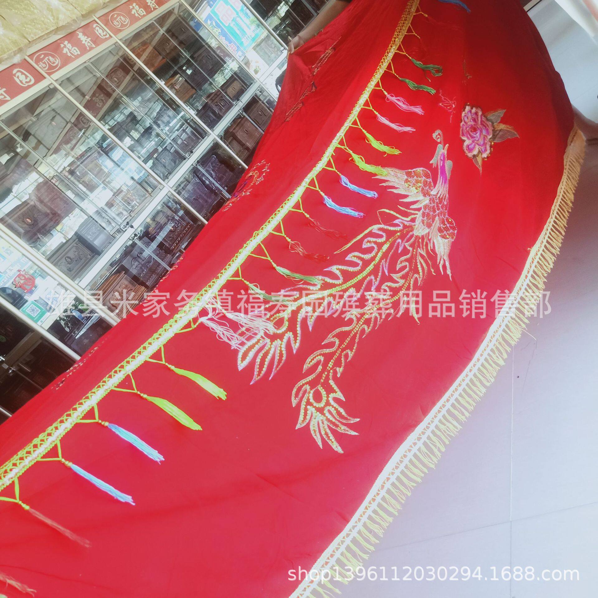 殡葬棺材里子棺材内衬材头花黄色粉色刺绣金丝绒棺罩颜色鲜艳