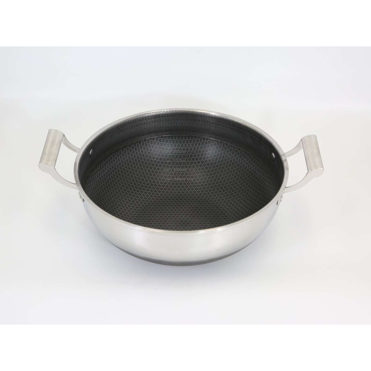 新款304不锈钢爆炒锅家用双耳单双面蜂窝炒锅酒店厨房商用不粘锅