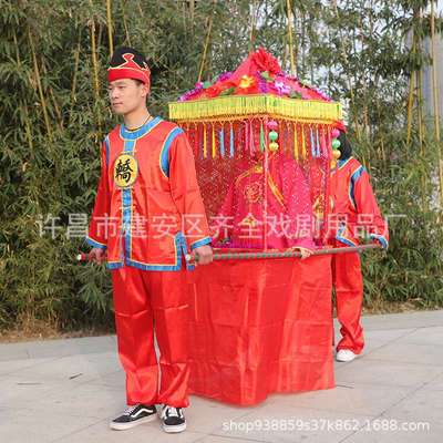新款双层轿顶民间特色表演社火道具花轿成人花娇全套轿子推车旱船