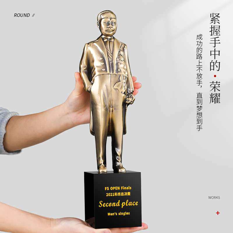 工程建设鲁班奖建筑设计优秀小金人水晶金属奖杯詹天佑奖人物造型
