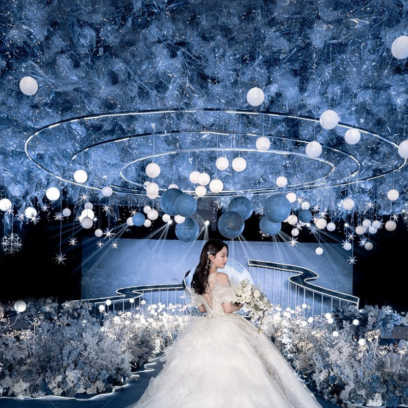 婚庆星空吊顶圆球龙珠灯扇形挂灯婚礼堂空中装饰球形灯串布置道具