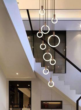 吊复式楼客厅长创意灯个24458性旋转楼梯灯别墅大过吊灯现代简约
