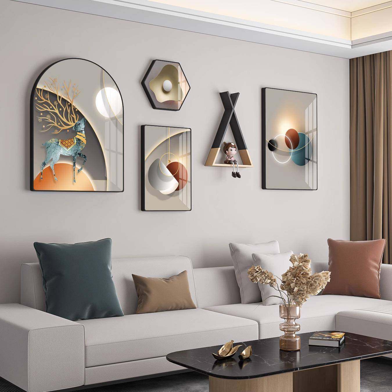 现轻奢客厅装代画沙发背景墙挂画高端大CRM气意壁画新款创饰组合