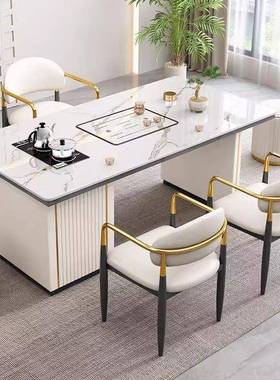 轻奢岩板茶桌椅组小板合阳台台家用办公SEK室现代茶台烧水壶石茶