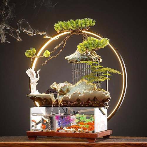 流业摆件玻璃水鱼缸招财客厅公室桌面电视柜收银台装饰品办开JYS